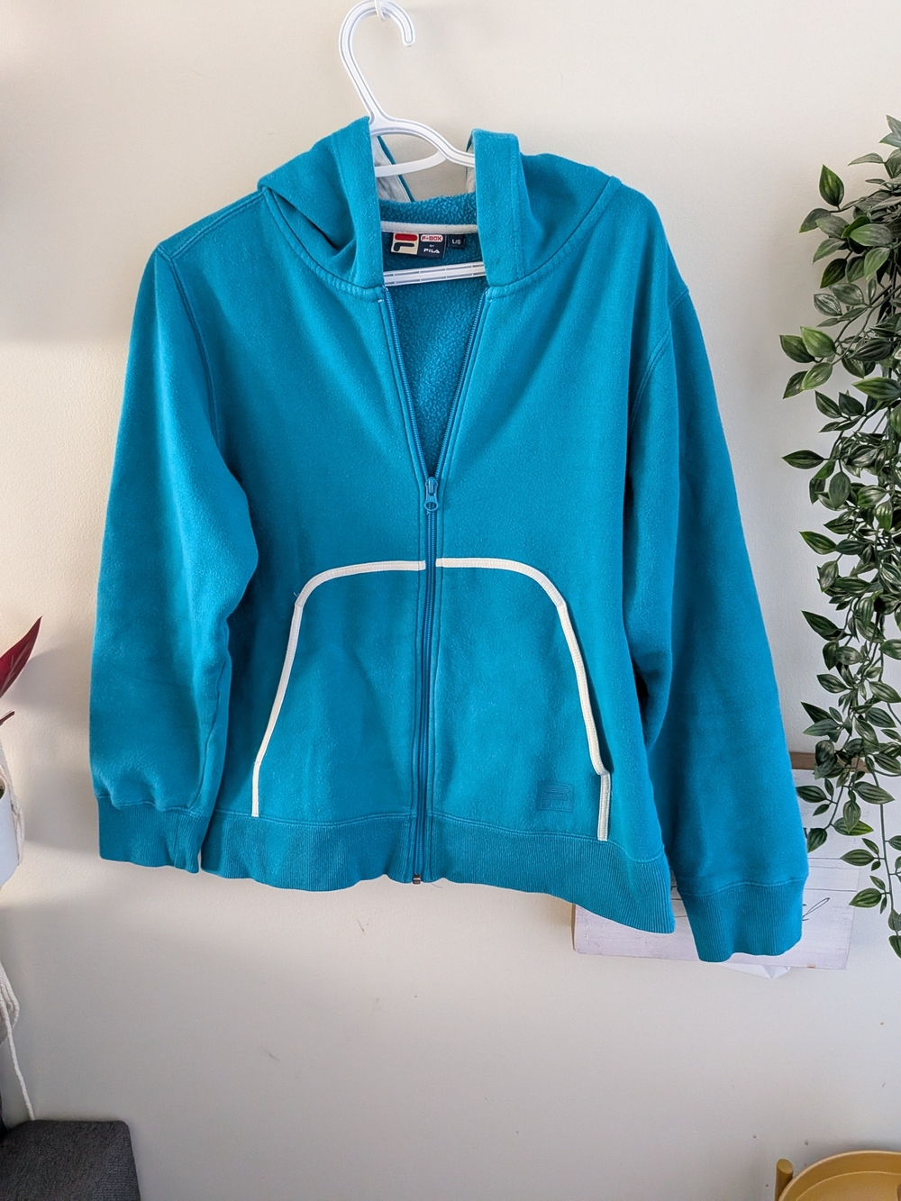 Fila Vintage F-Box Teal Zip-Up Hoodie with White Piping